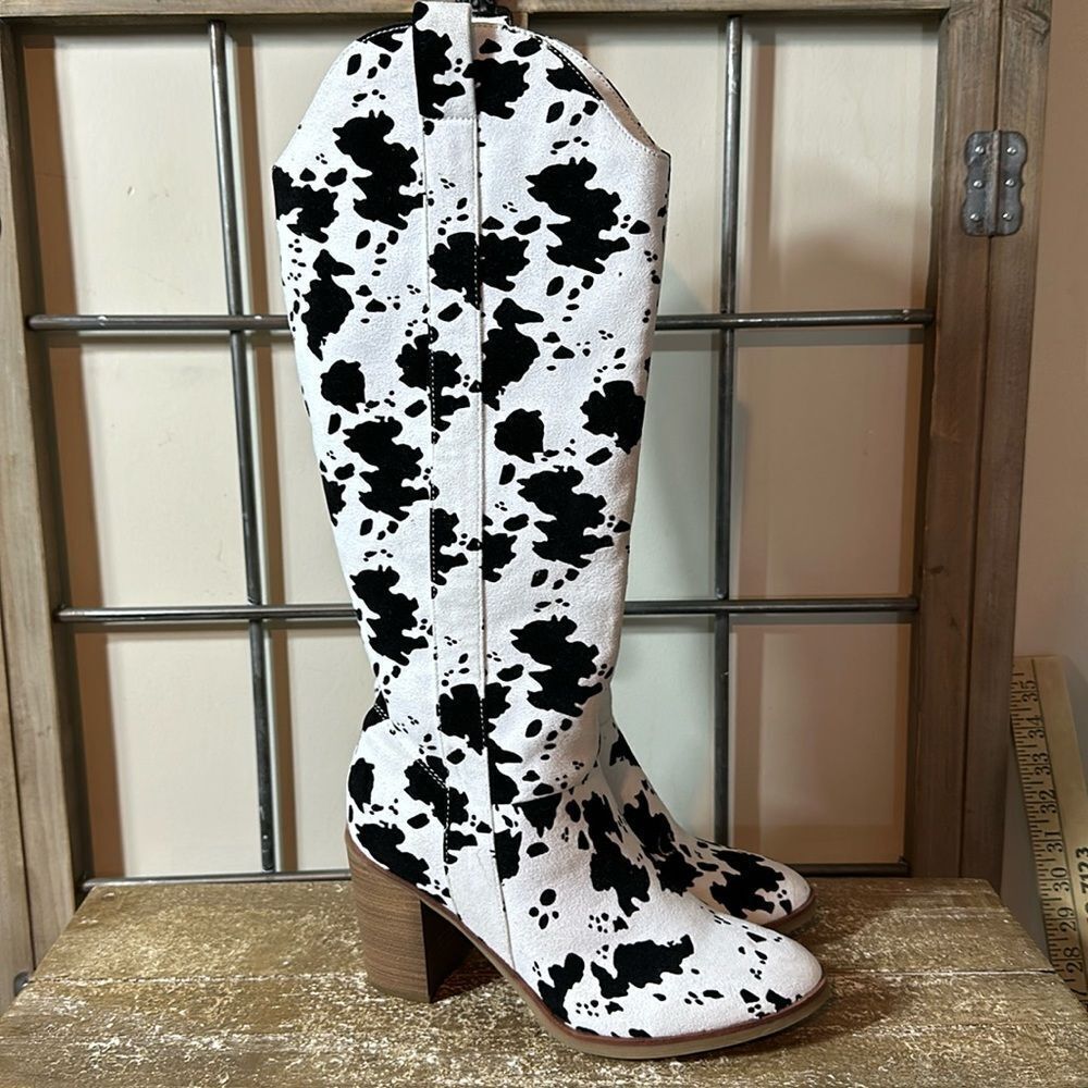 Cow print boots size 8